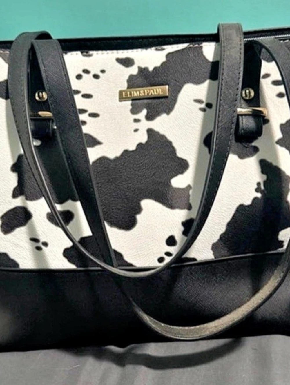 Cow Print Tote Bag in Black & White Like New